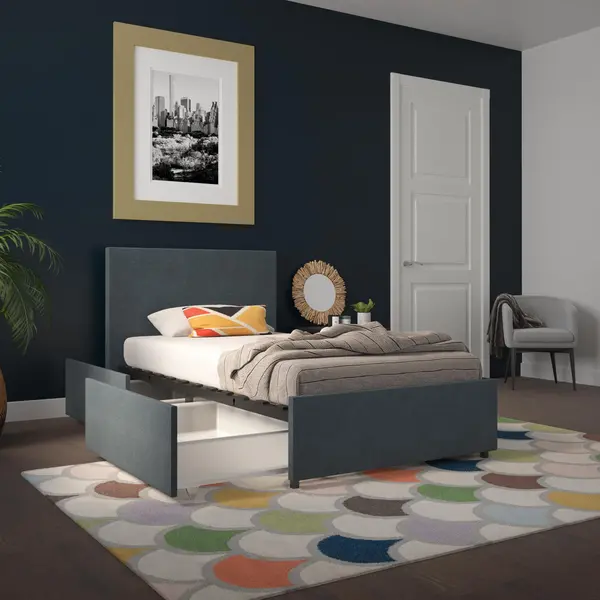 Image of Novogratz Kelly Linen 2 Drawer Bed Navy