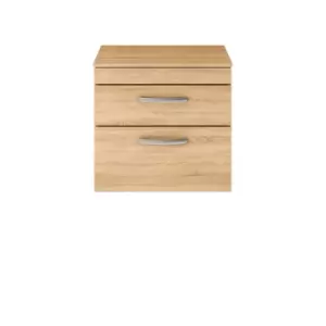 image of Nuie Athena 600 Wall Hung 2-drawer Vanity & Worktop - Natural Oak