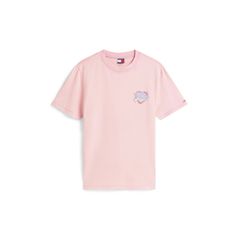 Image of Tommy Jeans Womens Wash Heart Heart Graphic T-Shirt Mystic Pink female 16 (XL)