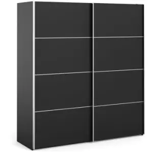 image of Verona Sliding Wardrobe 180cm in Black Matt with Black Matt Doors with 5 Shelves - Black Matt