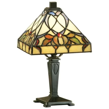 image of Interiors Alcea - 1 Light Mini Table Lamp Dark Bronze, Tiffany Glass, E14