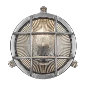 image of Industville Bulkhead Outdoor & Bathroom Round Light - 8" - Gunmetal / Clear / Wiring Back