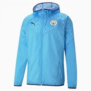 image of PUMA Manchester City FC Mens Warm Up Jacket, Light Blue/Peacoat, size Medium, Clothing