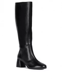 image of Geox Calinda Heeled Leather Knee Boot - Black, Size 6, Women