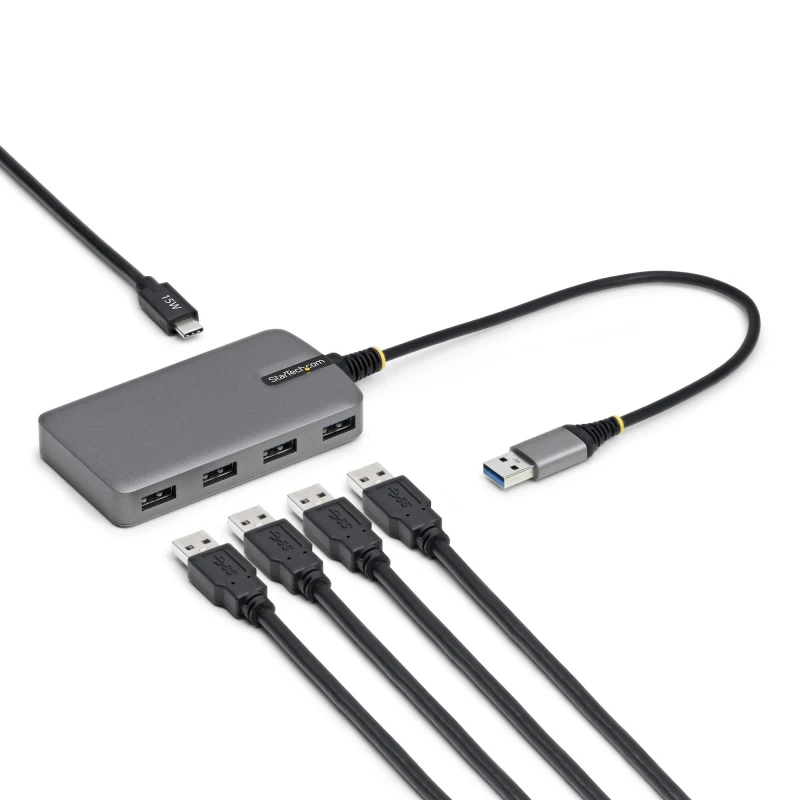 Image of StarTech.com StarTech.com 4-Port USB-A Hub, 5Gbps, Bus Powered, USB-A to 4x USB-A Hub with USB-C Auxiliary Power Input, 1ft/30cm Host Cable, Portable