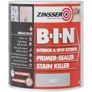 image of Zinsser - bin Primer Sealer - Stain Killer Paint - Grey - 1L - Grey