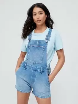 Image of Superdry Vintage Dungaree Shorts - Blue Size 10, Women