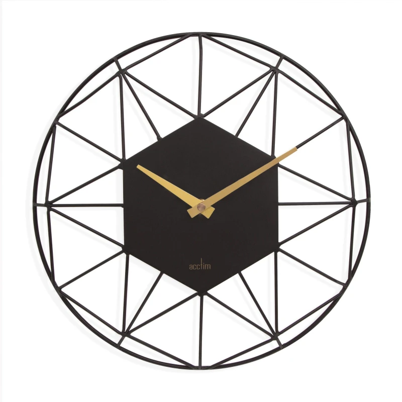 Image of Acctim Alva Wall Clock Quartz Metal Geometric Wire Frame Open Dial 30cm in Black Unisex
