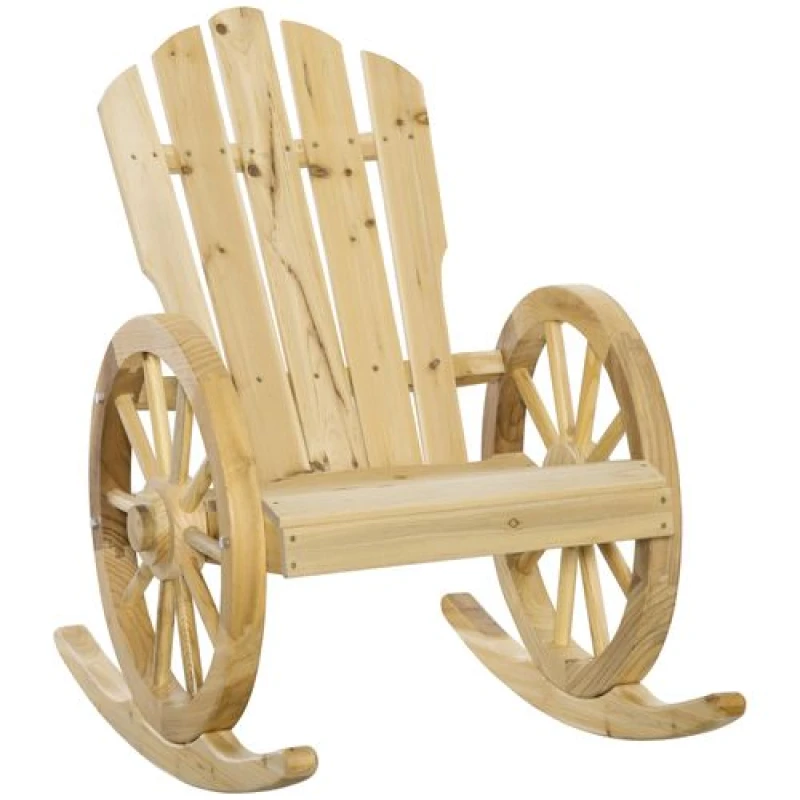 Image of Outsunny Adirondack Rocking Chair Porch Poolside Garden Lounging Natural, Brown 84B-126ND
