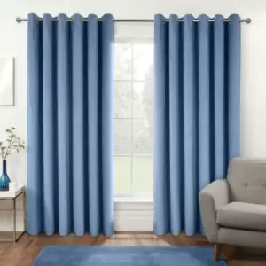 Image of Thermal 100% Blackout Blue Velvet Curtains, 117 x 137cm (46 x 54) - Blue - Homescapes