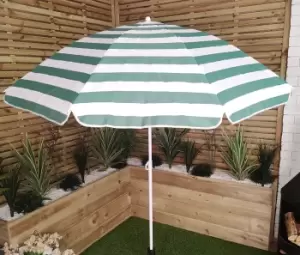 image of 1.8m Lightweight Portable Green & White Striped Garden Beach Parasol Umbrella