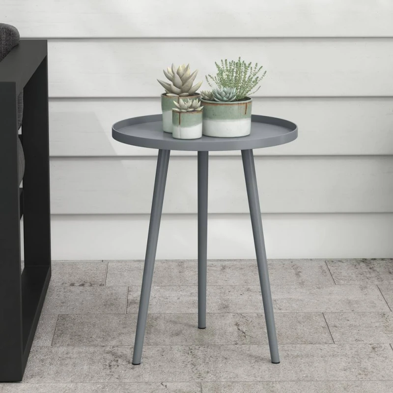 Image of OUTSUNNY Round Garden Coffee Table, Outdoor Side Table with Rounded Edge in Grey Size: 40cm x 40cm Grey Unisex 40cm x 40 cm