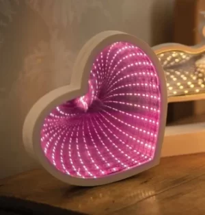 image of Lyyt LED Heart Infinity Mirror Pink Wooden