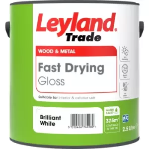 Image of Leyland Trade Fast Drying Water Based Gloss Paint Brilliant 2.5L in White