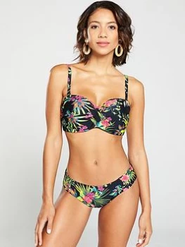 Image of Panache Anya Gathered Tropical Bikini Brief - Black, Size 10, Women