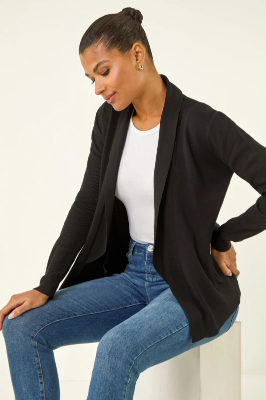 Image of Roman Womens Knitted Zip Detail Jacket in Black Size: 10 Black Female 10