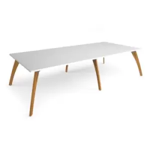 image of Enable worktable 3200mm x 1600mm deep with six solid oak legs - white