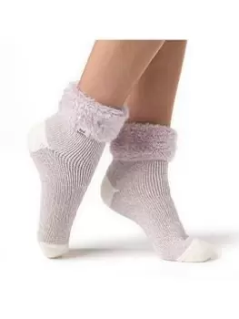 Image of Heat Holders Daisy Feather Turn Over Cuff Lounge Socks, Beige, Women