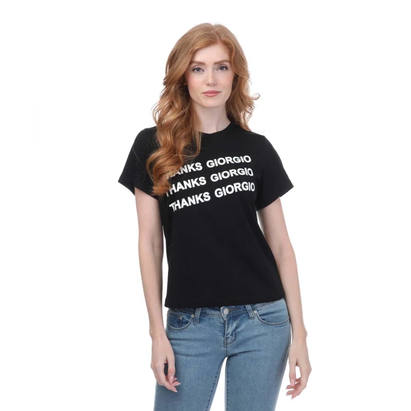Image of Armani Stacked Logo T-Shirt - Black 8