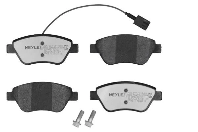 Image of MEYLE 025 237 0517/PD Brake pad set Front Axle, incl. wear warning contact, MEYLE-PD Quality, with anti-squeak plate Brake Pad Set,disc brake (402)