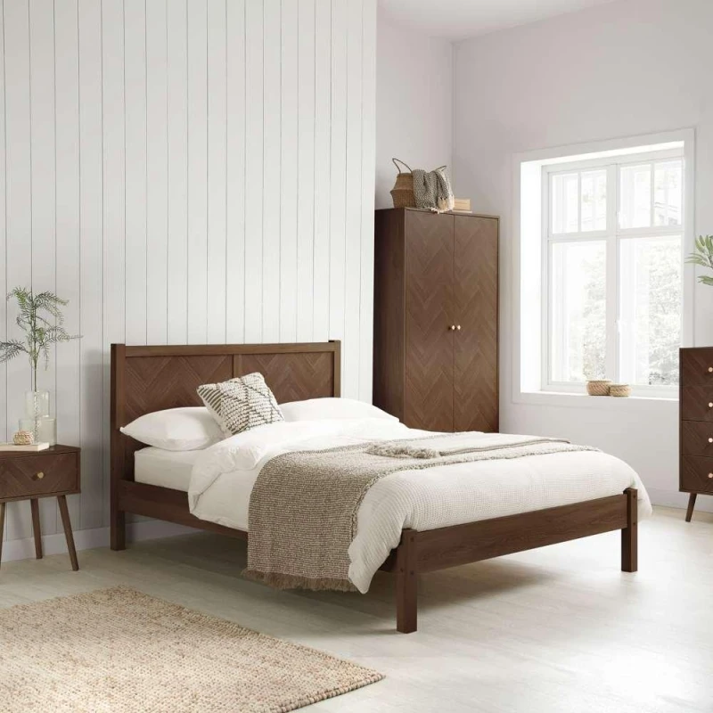 Image of Birlea Herringford Walnut Wooden Bed Frame - 4ft6 Double