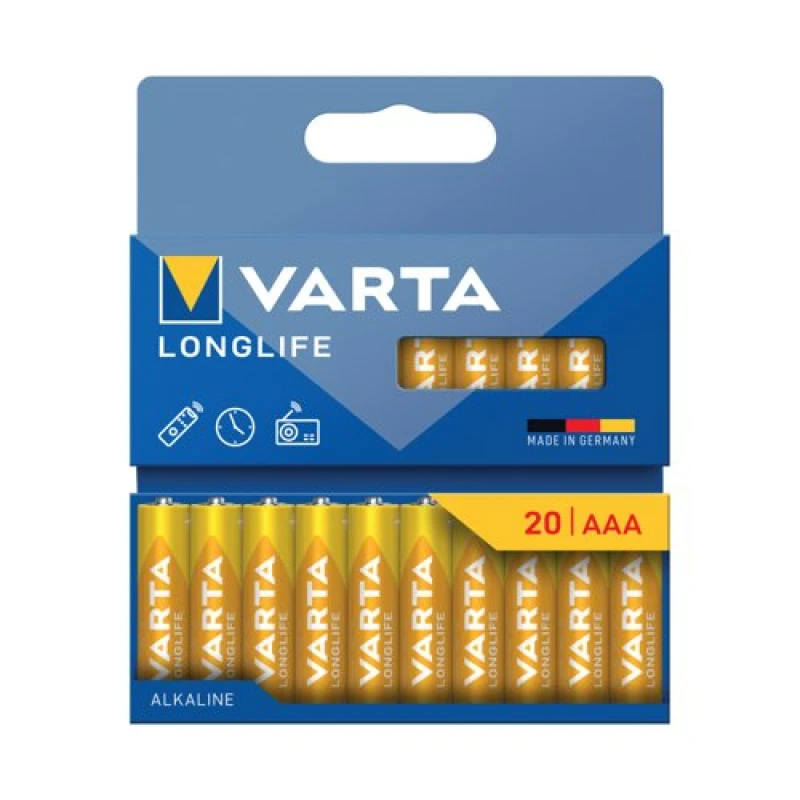Image of Varta Varta Longlife AAA Alkaline Battery 1.5V (Pack of 20) 4103101720 4103101720