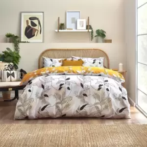 Image of Furn Caliko Botanical Duvet Cover Set (Double) (Natural/Ochre Yellow)