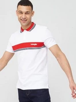Image of Wrangler Colour Block Stripe Polo Shirt - White Size M Men