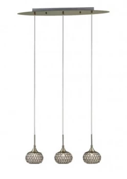 Image of Ceiling Pendant 3 Light Line Antique Brass, Clear Glass