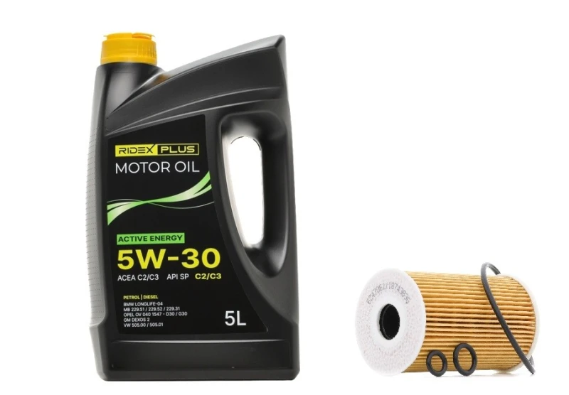 Image of RIDEX PLUS 100908O0140P Oil change kit (oil filter + engine oil) Oil change kit (oil filter + engine oil) (100908)