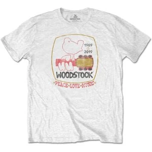 Image of Woodstock - Peace Love Music Unisex Large T-Shirt - White