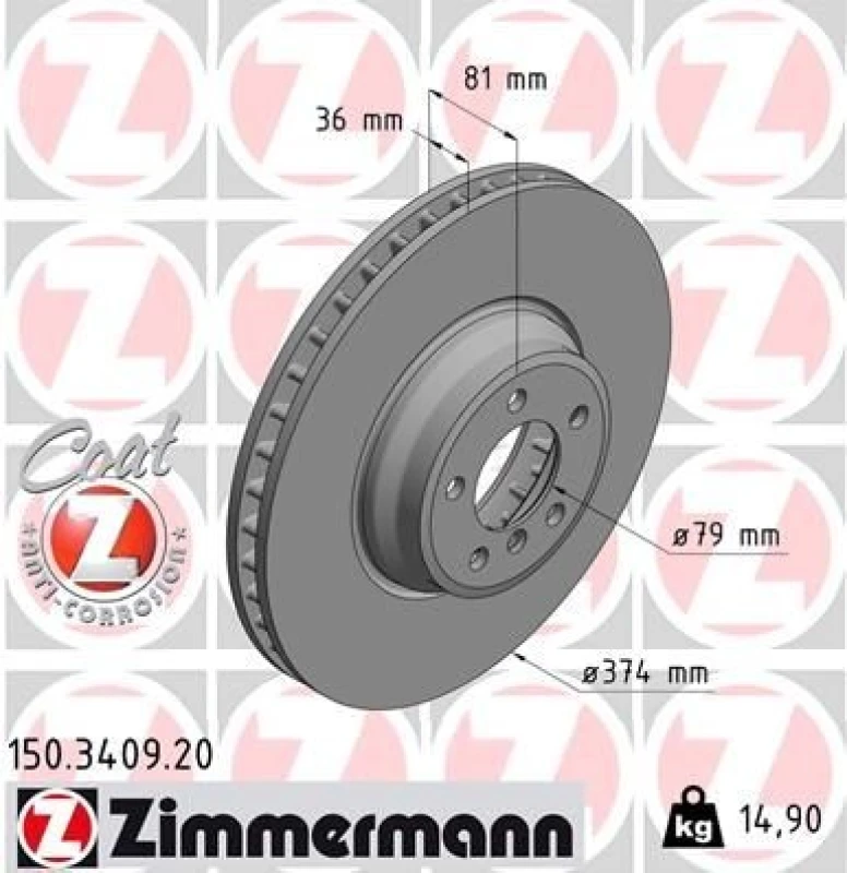 Image of ZIMMERMANN Brake disc ZIMMERMANN 150.3409.20