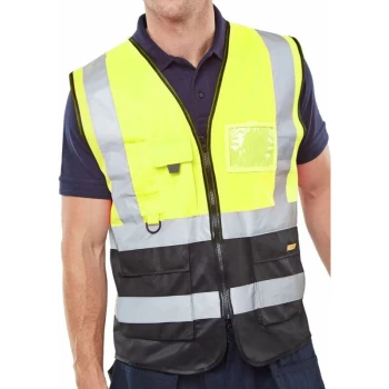 Image of TWO TONE EXECUTIVE WAISTCOAT SAT YELLOW/BLACK LGE - B-seen Hv Vests&jerkins