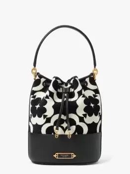 image of Kate Spade Spade Flower Monogram Gramercy Chenille Medium Bucket Bag, Black Multi, One Size