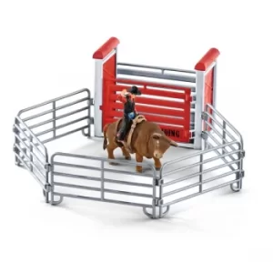 Image of Schleich Farm World Bull Riding with Cowboy Toy Playset
