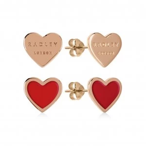 image of Radley Rose Gold Plated Red Enamel Heart Earring - Set of 2