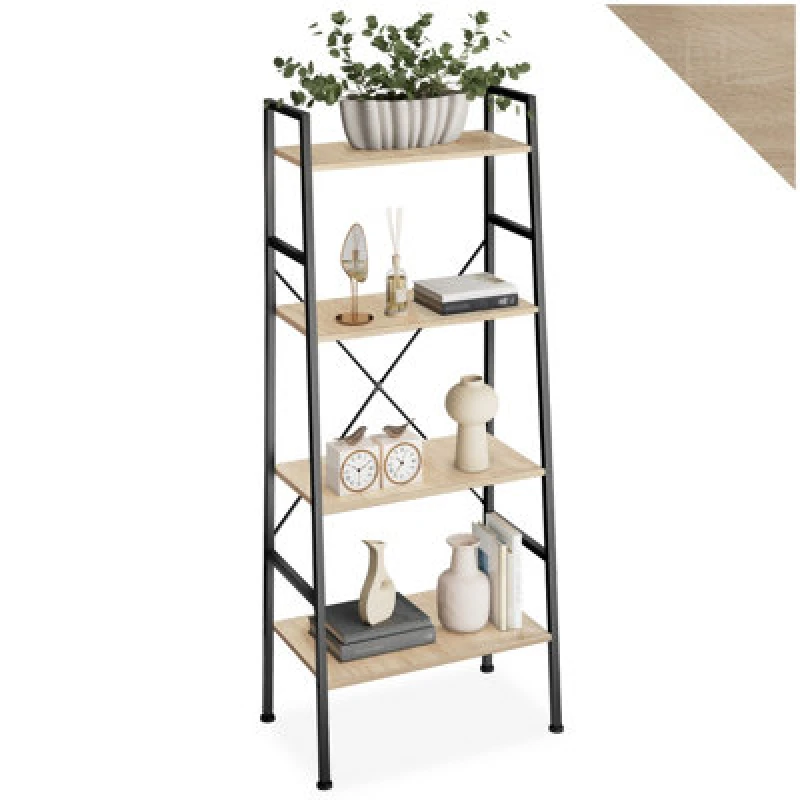 Image of Tectake Ladder Shelf Liverpool - Industrial Style, With 4 Shelves 61.5 X 36.5 X 150 Cm - Industrial Wood Light, Oak Sonoma