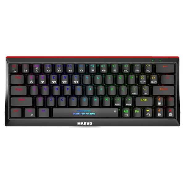 image of Marvo Marvo Scorpion KG962W-UK Wireless Mechanical Gaming Keyboard with Red Switches, 60% Compact Design, Tri-Mode Connection, 2.4GHz Wireless, Blueto