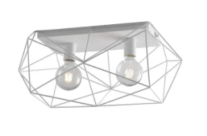 image of Abraxas Globe Cage Semi Flush Ceiling Light, White, E27