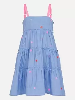 image of Accessorize Girls Chambray Flower Embroidered Dress - Blue Size 5-6 Years, Women