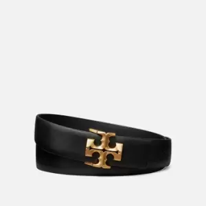 image of Tory Burch Womens 1 Kira Logo Belt - Black/Gold - M