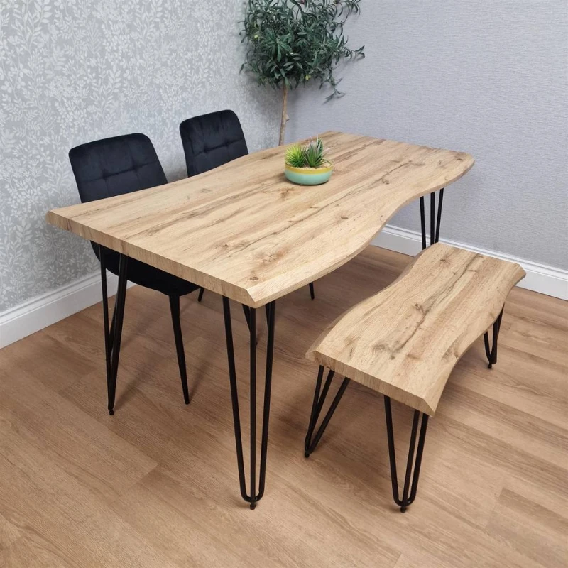 Image of Kosy Koala Dining Table With Bench And 2 Black Velvet Chairs, Multi ARZ140+2BKRCO+B