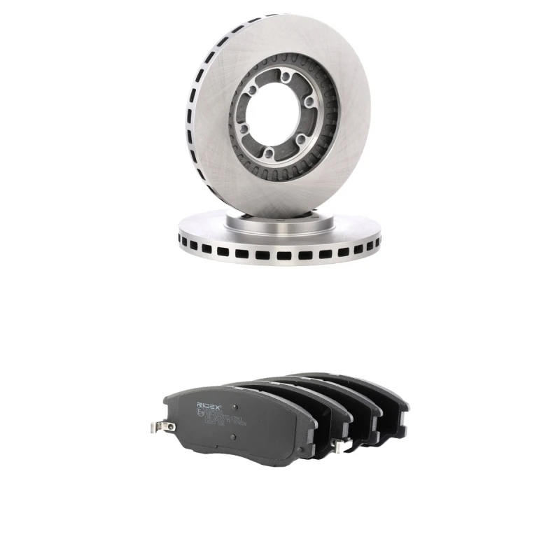 Image of RIDEX 3405B2992 Brake disc and pads set Front Axle, incl. wear warning contact Brake Set,disc brakes (3405)