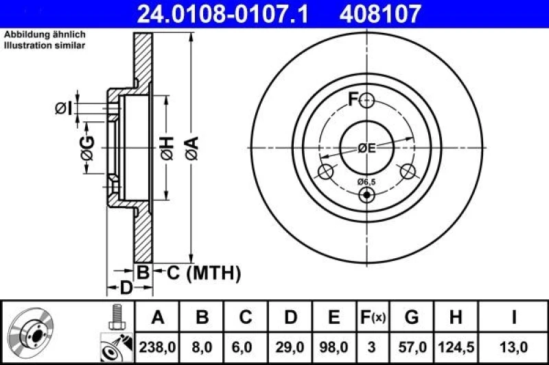 Image of ATE 24.0108-0107.1 Brake disc solid, Coated, with bolts/screws Brake Disc (82)