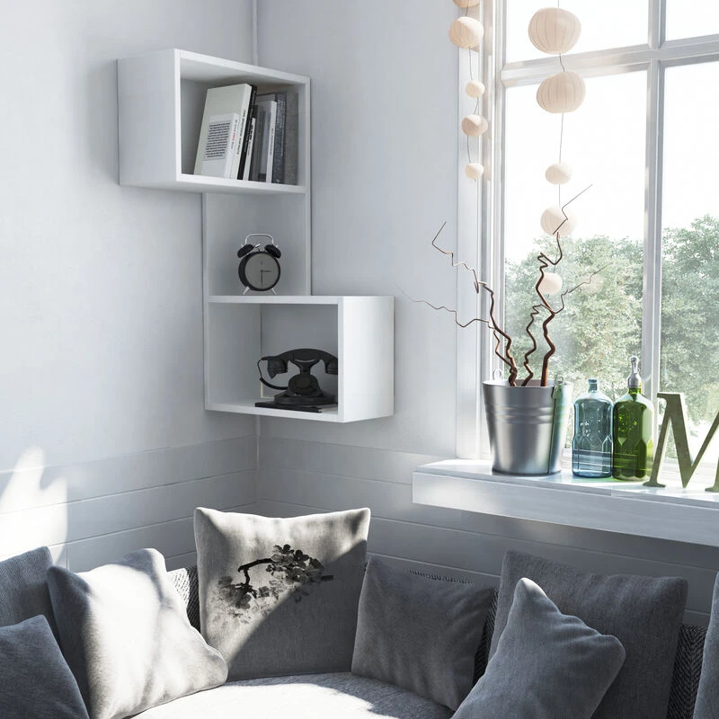Image of DECORTIE Decortie - Part Modern Corner Shelf 82cm Narrow - White - White M.KT.01.13198.3