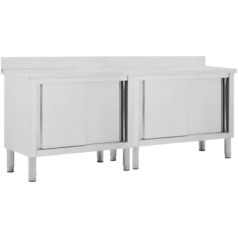 Image of VIDAXL Vidaxl - Work Tables with Sliding Doors 2pcs 200x50x(95-97)cm Stainless Steel 8720286063996