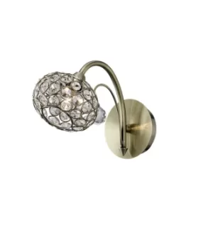Image of Cara Wall Lamp Switched 1 Light Antique Brass, Crystal