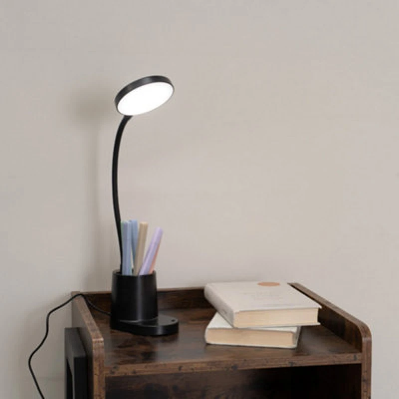 Image of ValueLights Marco Rechargable Flexi Dimmable Desk Lamp with Pen Holder Black