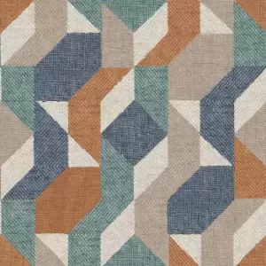 image of Superfresco Easy Woven Abstract Blue and Orange Wallpaper