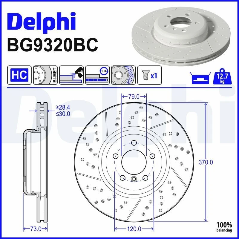 Image of DELPHI Brake disc DELPHI BG9320BC
